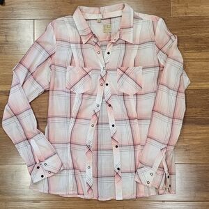 Guess Pink and White Plaid Shirt